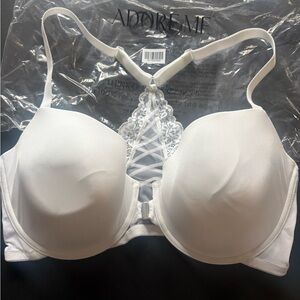 BNWT 38DDD Adore Me Demi Racerback White Bra with Lace Back Accent Front Closure